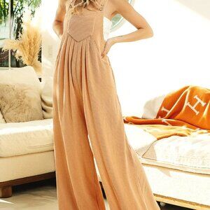 BiBi Rib Textured Wide Leg Overalls